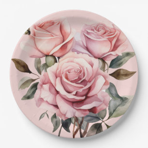 Assiettes En Carton Roses Roses Élégant Mariage