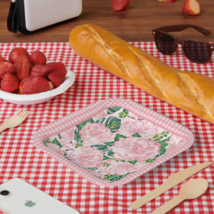 Assiettes En Carton Roses roses et Monstera Élégant 7e à la fête d'été