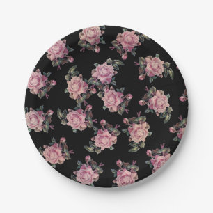 Assiettes En Carton Roses Roses Foncé Motif Floral Fête Style Shabby C