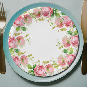 Assiettes En Carton Roses roses peints dans le style vintage