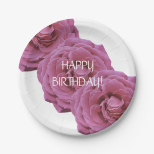 Assiettes En Carton Roses roses rose Plaque de papier d'anniversaire