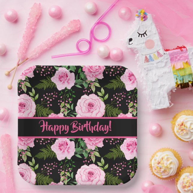 Assiettes En Carton Roses roses roses roses roses noires modernes Joye (Fête)