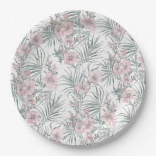 Assiettes En Carton Roses roses sur blanc