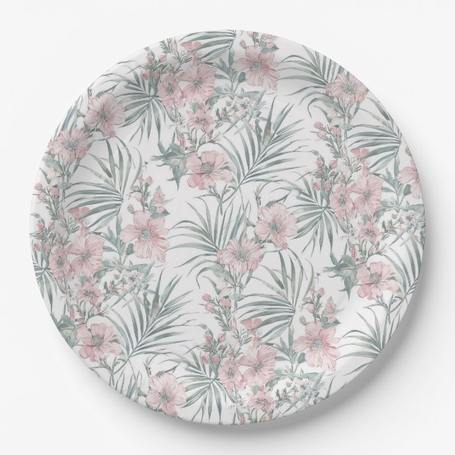 Assiettes En Carton Roses roses sur blanc (Devant)
