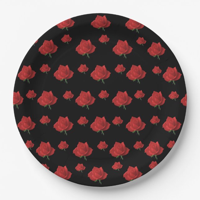 Assiettes En Carton Roses rouges (Devant)
