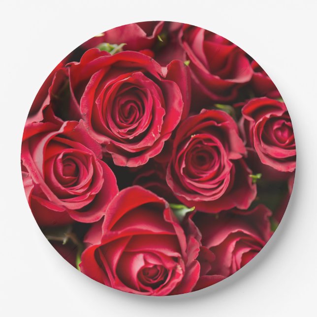 Assiettes En Carton Roses rouges (Devant)