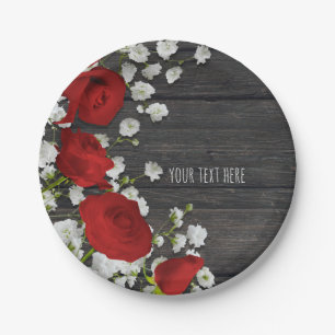 Assiettes En Carton Roses rouges et respiration de bébé sur la douche 