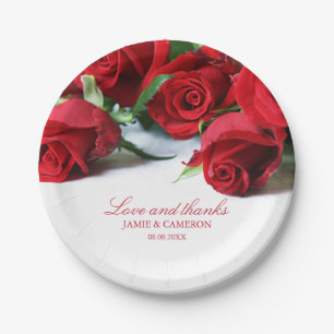 Assiettes En Carton Roses rouges romantiques Noms personnalisés Mariag