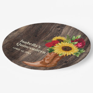 Assiettes En Carton Roses rouges Tournesols Bottes de cowgirl Quincean