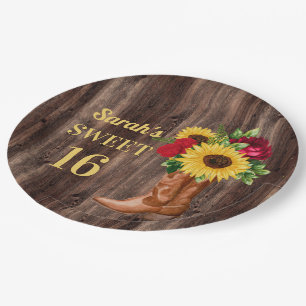 Assiettes En Carton Roses rouges Tournesols Cowboy Bottes Sweet 16