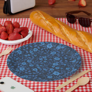 Assiettes En Carton Roses sauvages en bleu