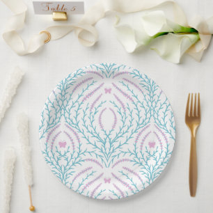 Assiettes En Carton Roses sauvages et papillons /rose/vert pâle/jaune