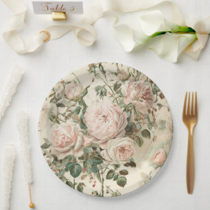 Assiettes En Carton Roses vintages rose/blanche
