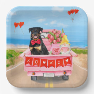 Assiettes En Carton Rottweiler Chien Saint Valentin Coeurs de Camion