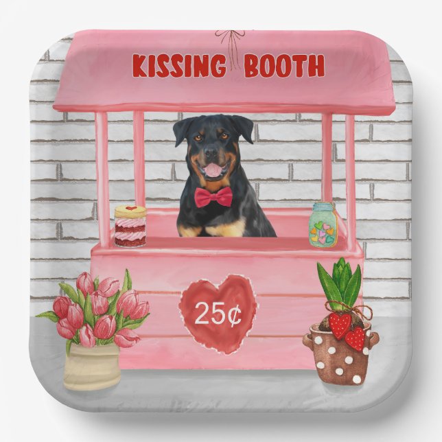Assiettes En Carton Rottweiler Chien Valentine's Day Kissing Booth (Recto)