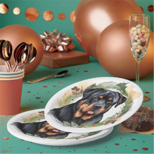 Assiettes En Carton Rottweiler Christmas Wreath Festive Pup