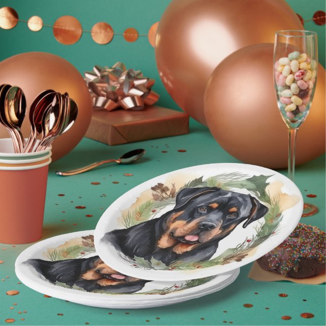 Assiettes En Carton Rottweiler Christmas Wreath Festive Pup (Multi)