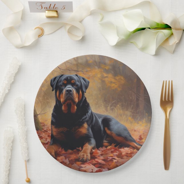Assiettes En Carton Rottweiler dans les feuilles d'automne automne aut (Mariage)