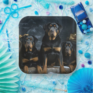 Assiettes En Carton Rottweiler enneigé traîneau décoration de Noël
