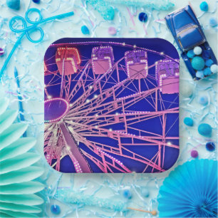 Assiettes En Carton Roues Ferris rouges et violets