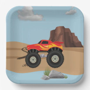 Assiettes En Carton Roues monstre orange, jaune, plaques de papier rou