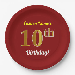 Assiettes En Carton Rouge, anniversaire d'or de Faux 10ème + Nom fait