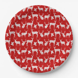 Assiettes En Carton Rouge avec plaque de papier de cerf blanc