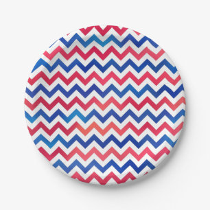 Assiettes En Carton Rouge Blanc Bleu Patriotique Chevron Zig Zag Strip
