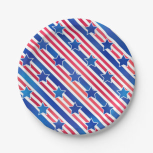 Assiettes En Carton Rouge Blanc Bleu Patriotique Étoiles Stripes Améri