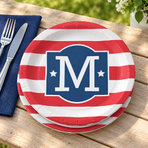 Assiettes En Carton Rouge Blanc Bleu Patriotique Monogramme Initiale P