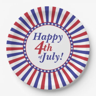 Assiettes En Carton Rouge Blanc et Bleu 4 juillet Étoiles et rayures