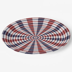 Assiettes En Carton Rouge blanc et bleu cercle carreaux