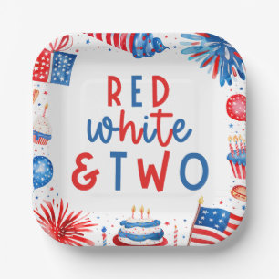 Assiettes En Carton Rouge, blanc et deux 4 juillet fête du 2e annivers