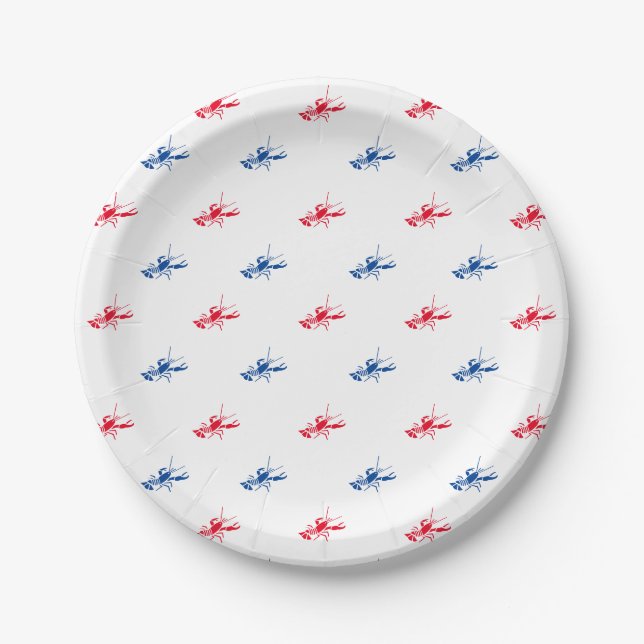 Assiettes En Carton Rouge blanc homard motif Patriotique (Devant)
