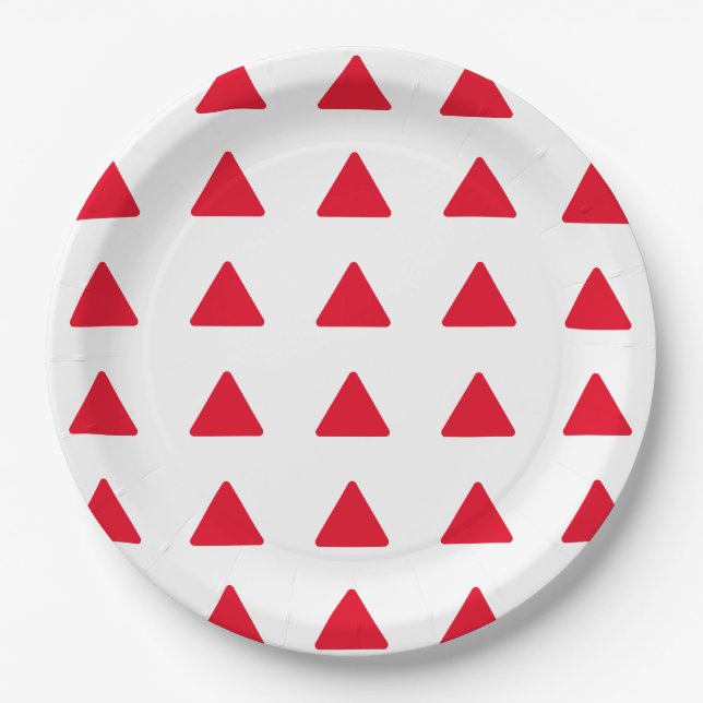 Assiettes En Carton Rouge Blanc Triangle Motif Art moderne (Devant)