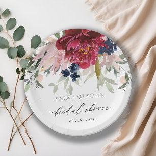 Assiettes En Carton Rouge Bourgogne Blush Bleu Floral Mariage