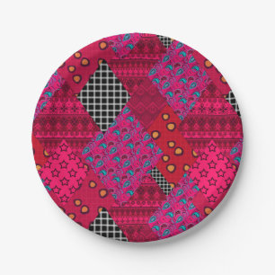 Assiettes En Carton Rouge Crimson coloré patchwork