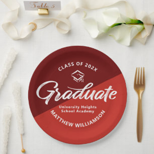 Assiettes En Carton Rouge Diplômé Gras Rétro Script Casquette Icône Mi