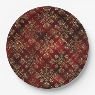 Assiettes En Carton Rouge élégant et or faux Noël vintage