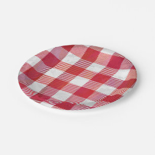 Assiettes En Carton Rouge et blanc À damiers plaid