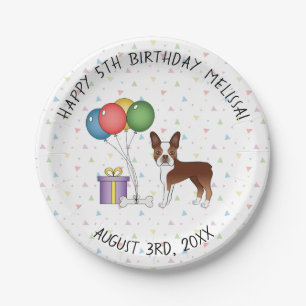 Assiettes En Carton Rouge Et Blanc Boston Terrier Chien Mignon - Anniv