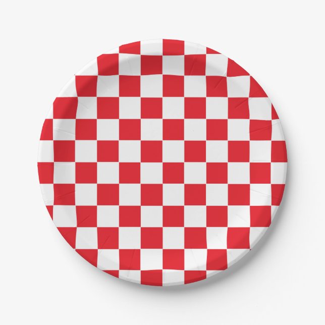 Assiettes En Carton Rouge et blanc Checkered (Devant)