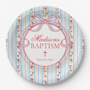 Assiettes En Carton Rouge et Bleu Vintage Floral Fantaisie Baptême