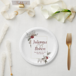 Assiettes En Carton Rouge et brume aquarelle florale papier mariage