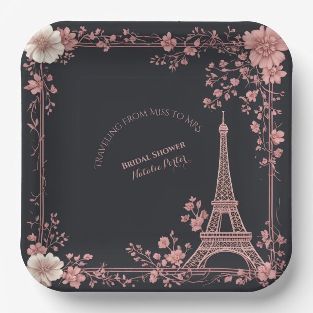 Assiettes En Carton Rouge Fard Rose French Miss to Mrs Bridal Shower P (Recto)