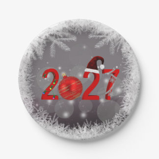 Assiettes En Carton Rouge Fête Joyeux Noël Nouvel An 2027