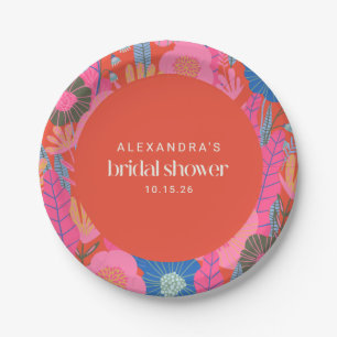 Assiettes En Carton Rouge Floral Bohème Coloré Personnalisé Bridal Sho