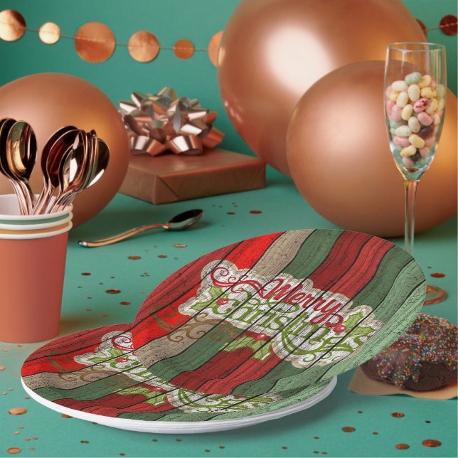 Assiettes En Carton Rouge foncé Vert Patiné Planes Motif (Multi)