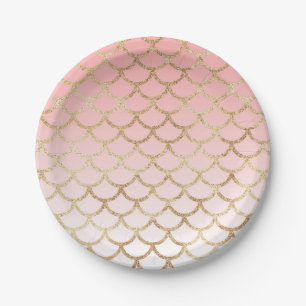 Assiettes En Carton Rouge gamin rose et paillettes de sirène dorées sc
