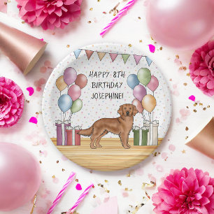 Assiettes En Carton Rouge Golden Retriever Coloré Pastel Anniversaire